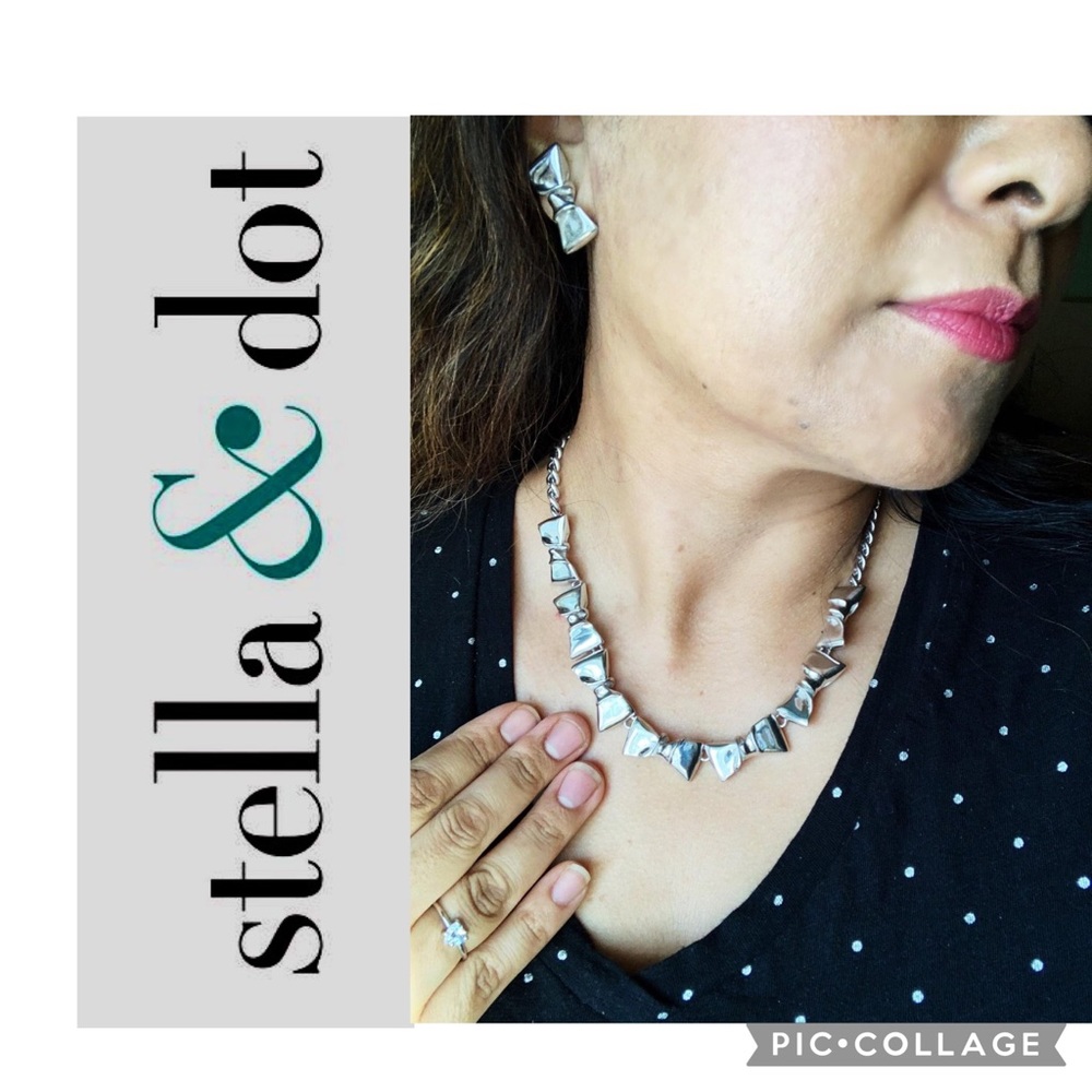Stella & Dot Silver Bow Statement Collar Necklace
